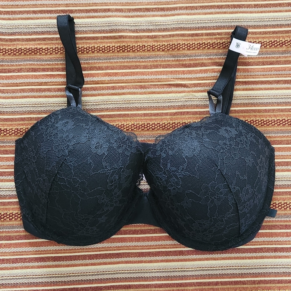 Victoria's Secret Black Lace Lined Demi Bra - Size 34DDD